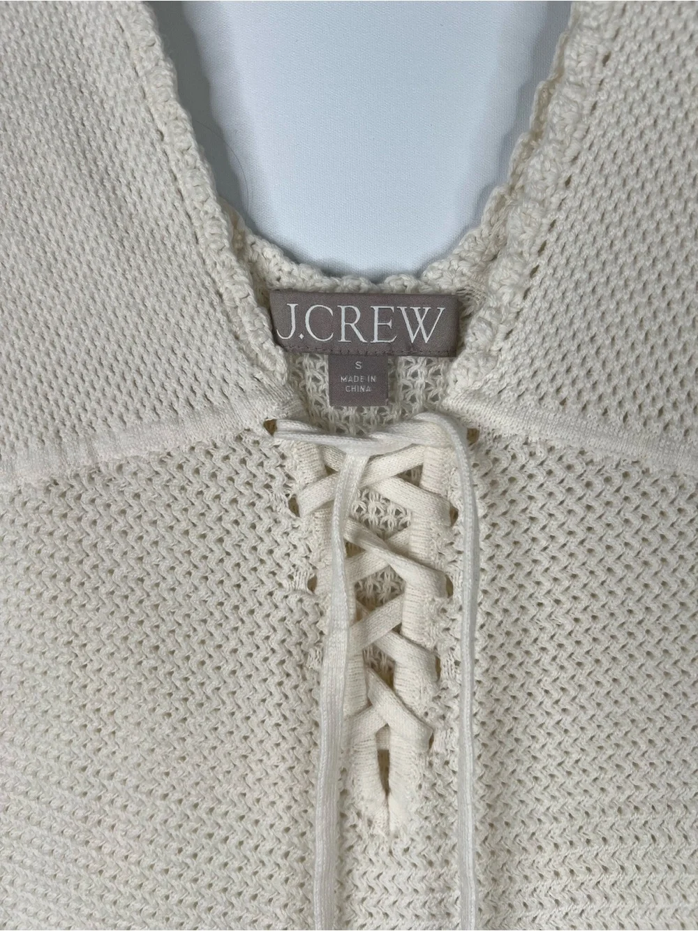 J. Crew Pointelle Lace Up Sweater Dress Cream Cover Up Knit Coastal Cotton Small